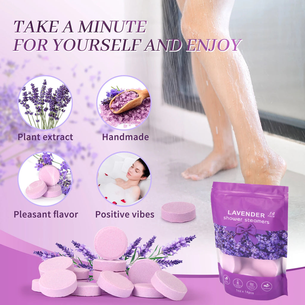 Lavender Shower Steamers — Aromatherapy Bath Bombs for Stress Relief