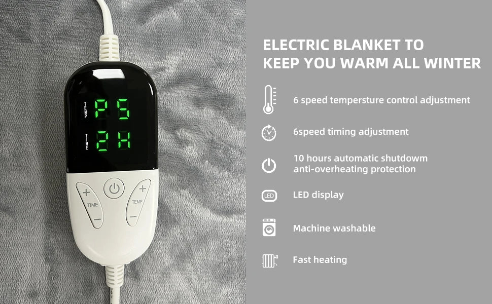 Ultra-Soft Electric Heated Blanket — 6 Heat Levels & Auto-Shutoff