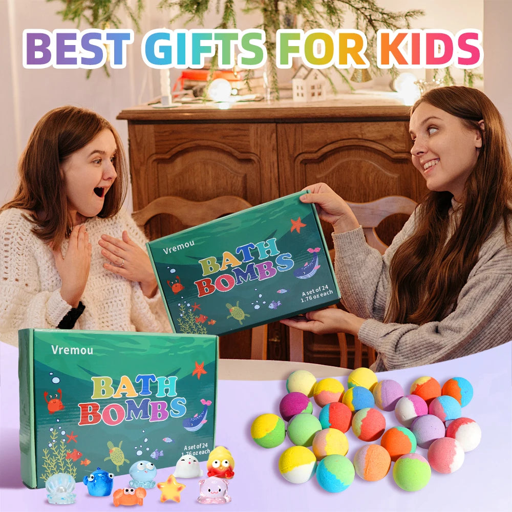 Kids Surprise Bath Bombs — 24-Pack Gift Set with Hidden Toys