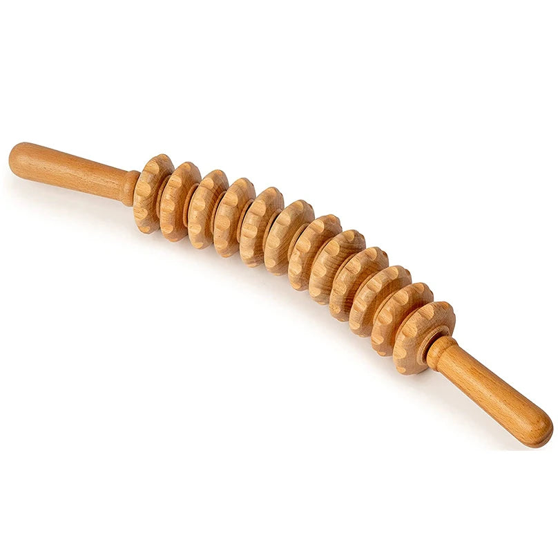 Wooden Massage Roller Stick — Deep Tissue Muscle Relief Tool for Back, Legs & Feet