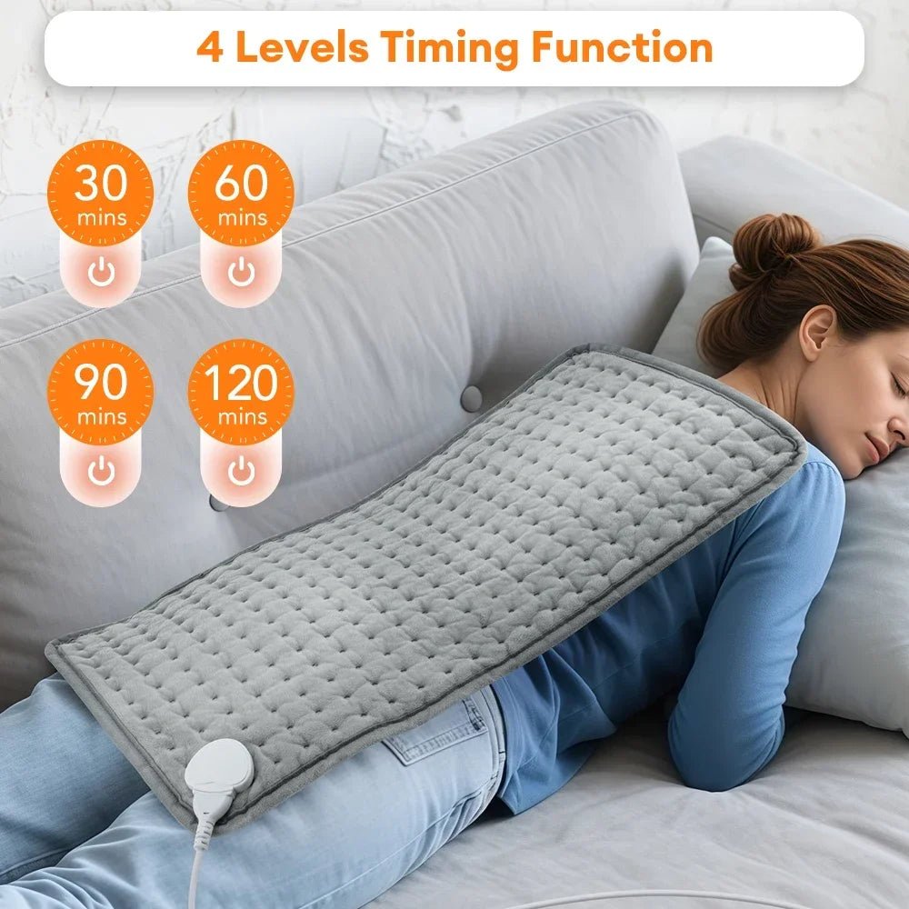 Electric Heating Pad for Back, Neck & Shoulders — 9-Level Heat, 4 Timer Settings, Washable - A S S U A G E