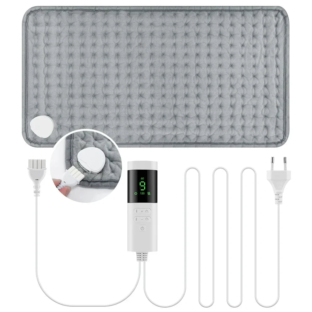 Electric Heating Pad for Back, Neck & Shoulders — 9-Level Heat, 4 Timer Settings, Washable - A S S U A G E