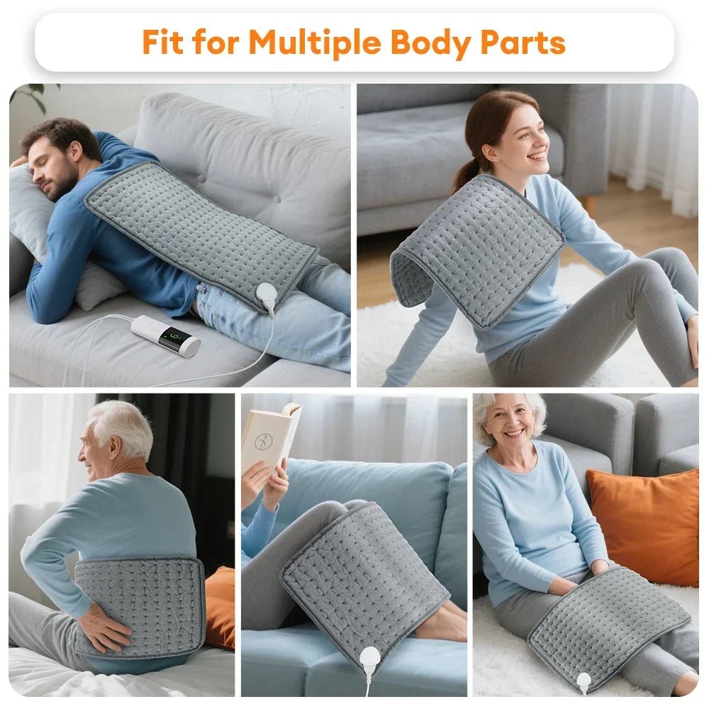 Electric Heating Pad for Back, Neck & Shoulders — 9-Level Heat, 4 Timer Settings, Washable - A S S U A G E