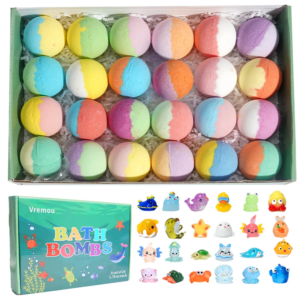 Kids Surprise Bath Bombs — 24-Pack Gift Set with Hidden Toys