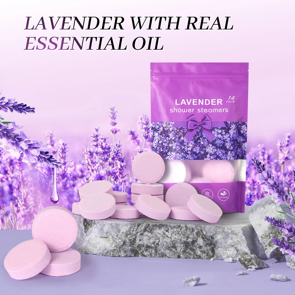 Lavender Shower Steamers — Aromatherapy Bath Bombs for Stress Relief