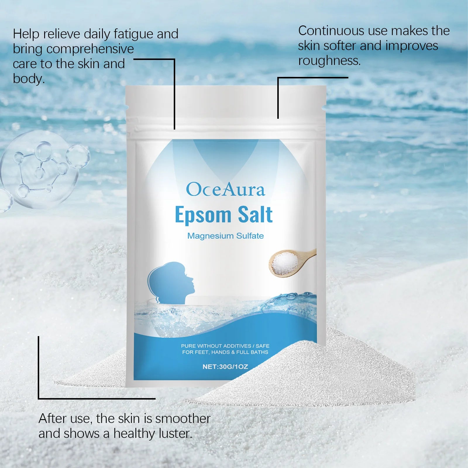Epsom Salt Magnesium Sulfate Moisturizing Exfoliating Pure Natural Feet Hands Bath Body Relaxation Muscle Relief Detox Skin Care