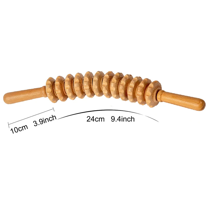 Wooden Massage Roller Stick — Deep Tissue Muscle Relief Tool for Back, Legs & Feet