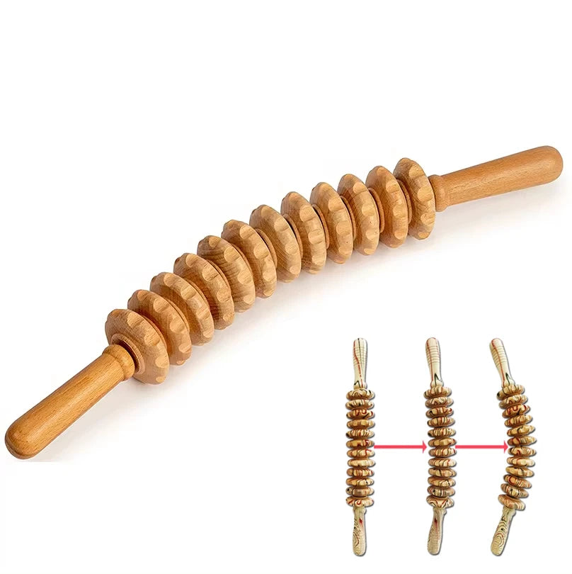 Wooden Massage Roller Stick — Deep Tissue Muscle Relief Tool for Back, Legs & Feet