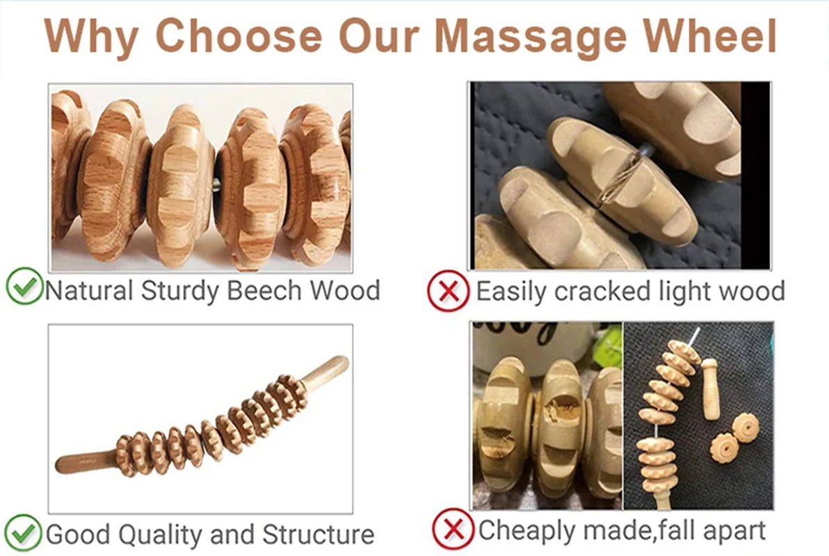 Wooden Massage Roller Stick — Deep Tissue Muscle Relief Tool for Back, Legs & Feet